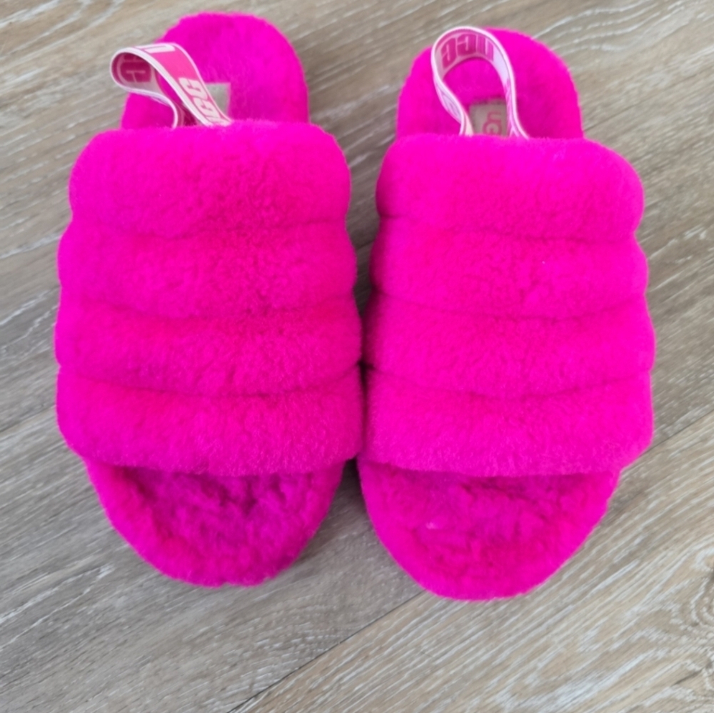 UGG Neon Pink Fuzzy Sandals